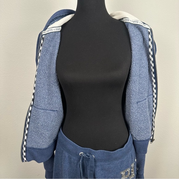 Y2K Victorias Secret PINK Sequin Heart Blue 2 PC Matching Sweatsuit Women Medium - Picture 13 of 15